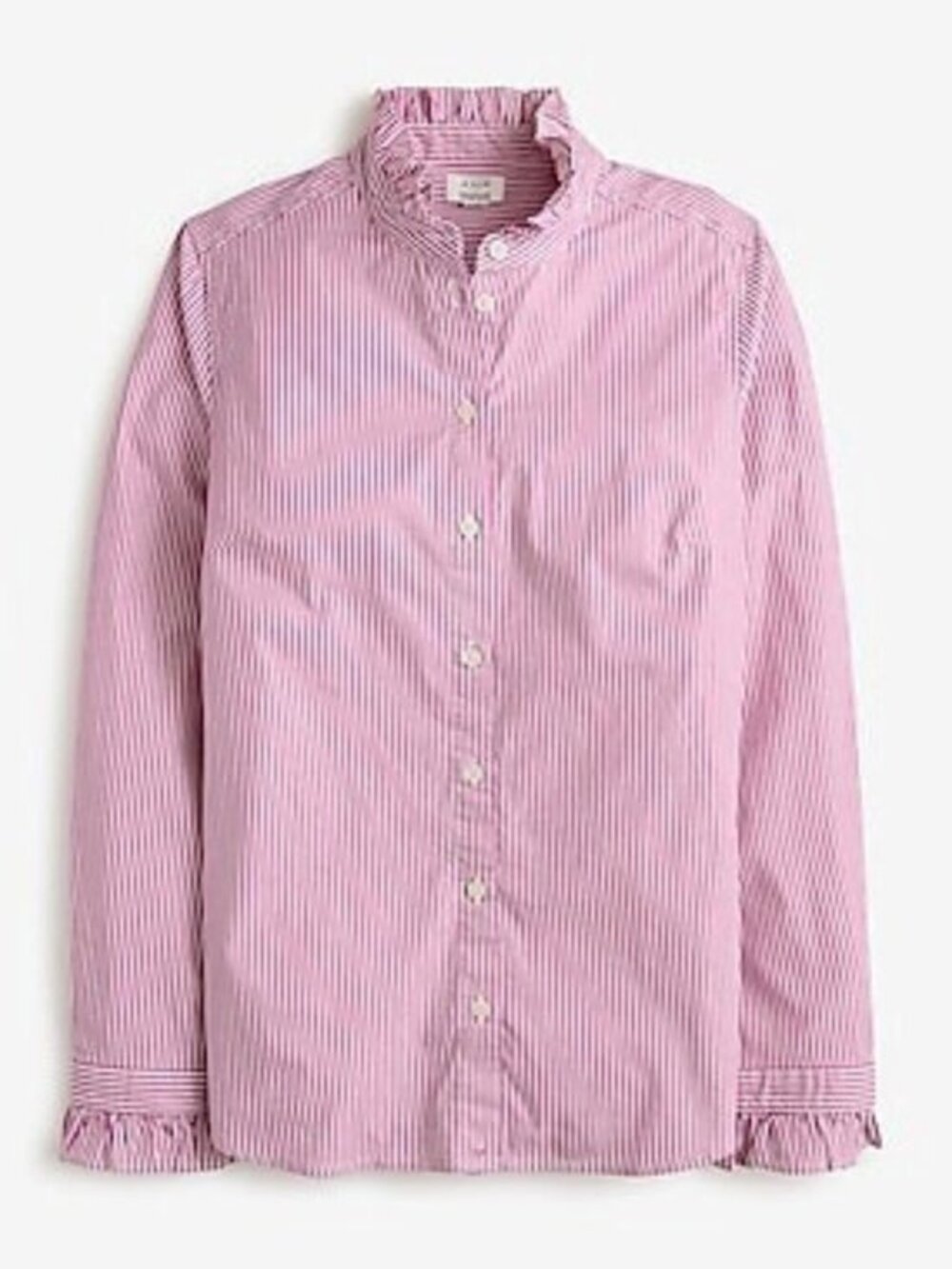New J.Crew Stretch Cotton Striped Ruffle Trim Shirt Purple White XL